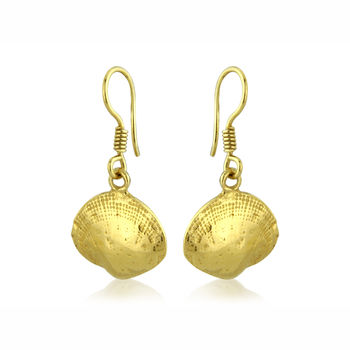 Gold Vermeil Clam Shell Earrings On Hooks, 2 of 3