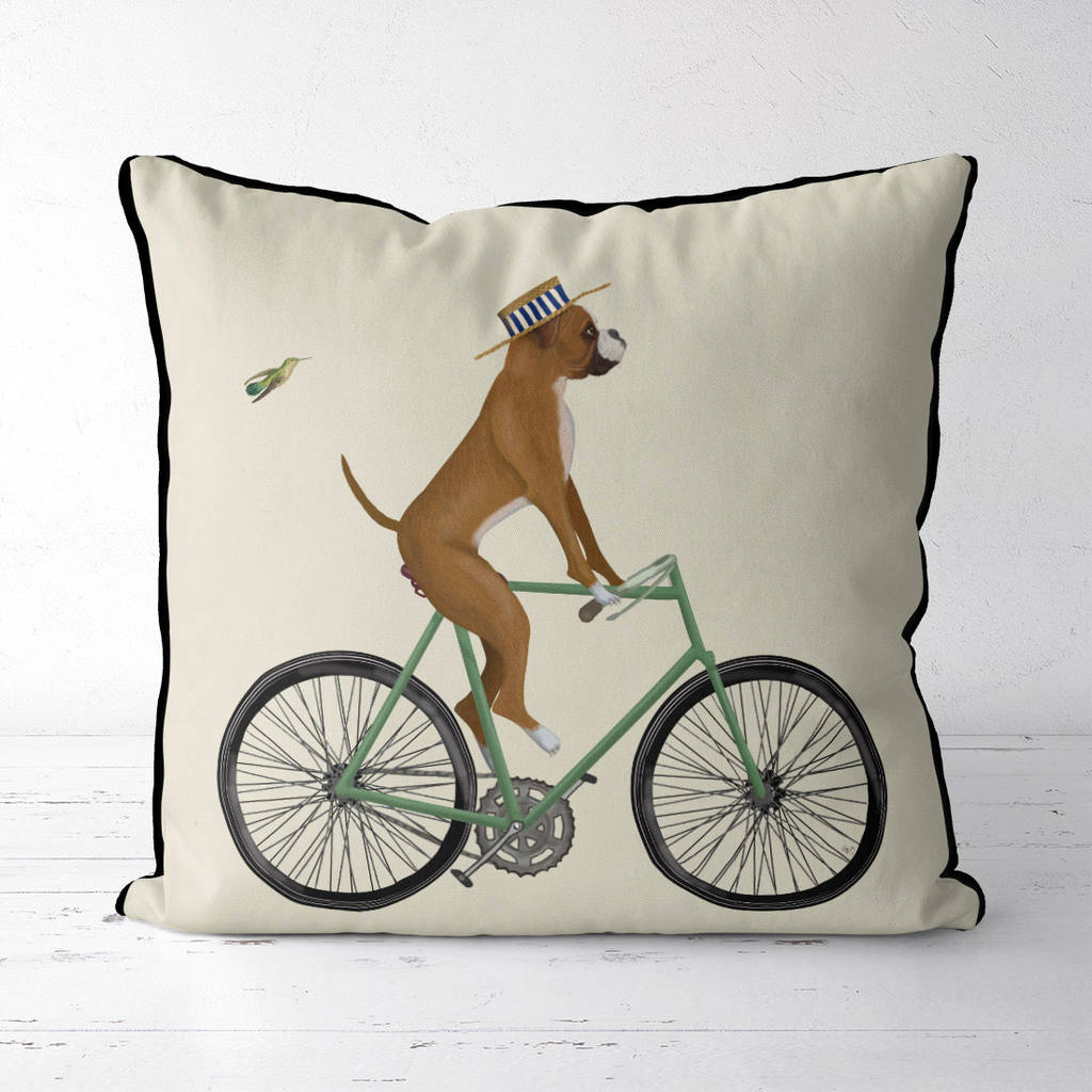 Boxer On Bicycle Decorative Cushion By FabFunky Home Decor