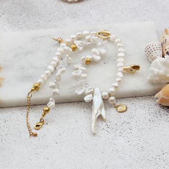 Statement Pearl Necklace With Gold Plated Seashells, 6 of 7