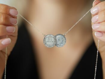 Sterling Silver Edwardian Sixpence Coin Double Necklace, 3 of 7