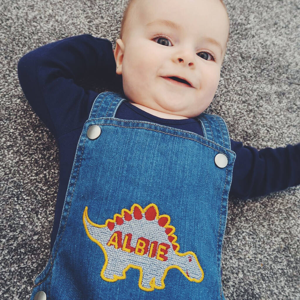 Personalised Dinosaur Embroidered Baby Dungarees By Undone Stitch ...