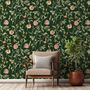 Peach Tree Wallpaper Deep Green Base, thumbnail 1 of 2