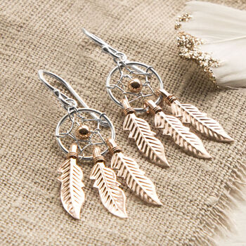 Sterling Silver And Rose Gold Dream Catcher Earrings, 4 of 6