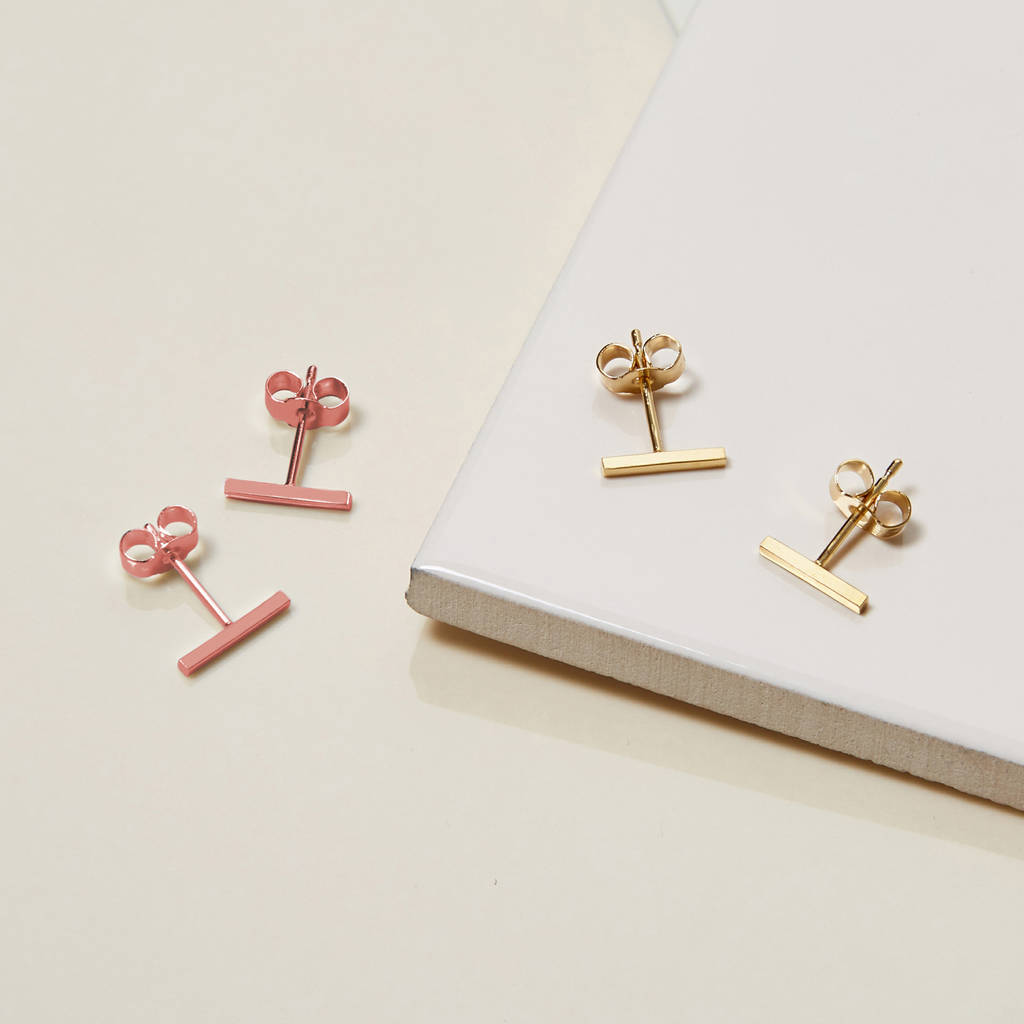 9ct Yellow/Rose Gold Bar Stud Earrings By Myia Bonner