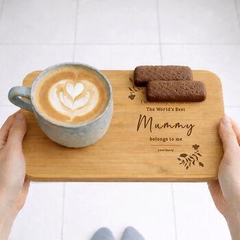 Personalised Best Mum Mother's Day Wooden Tea And Biscuit Tray, 3 of 9
