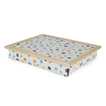 Cushioned Lap Tray In Multi Spots With Wooden Frame, 4 of 7