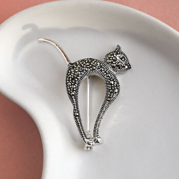 Marcasite Sterling Silver Cat Brooch, 7 of 7