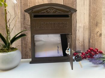 Wall Mounted Brown Metal Post Box Lockable Letter Box, 8 of 9
