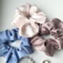 Lina Soft Scrunchie Set Of Three Blue Blush Pink Mauve, thumbnail 4 of 5