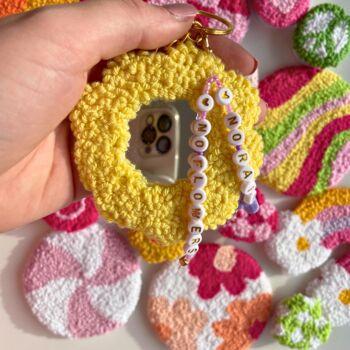 Yellow Floral Mirror Handmade Punch Needle Keyring, 2 of 2