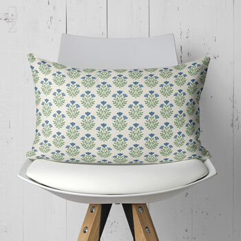 Blue Floral Block Print Chenille Cushion Cover, 5 of 12