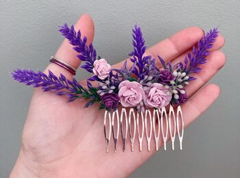 Lavender And Lilac Flower Hair Comb, 3 of 7