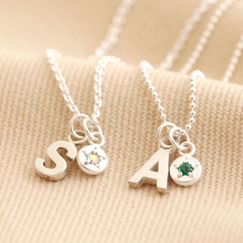 Personalised Silver Initial And Birthstone Necklace, 2 of 8