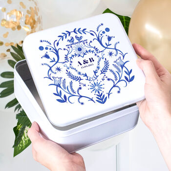 Personalised Blue And White Anniversary Tin, 5 of 5