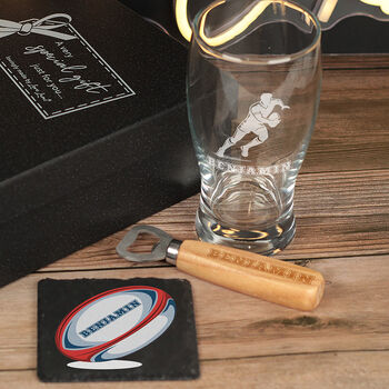 Personalised Rugby Engraved Pint Glass And Gift Set, 2 of 5