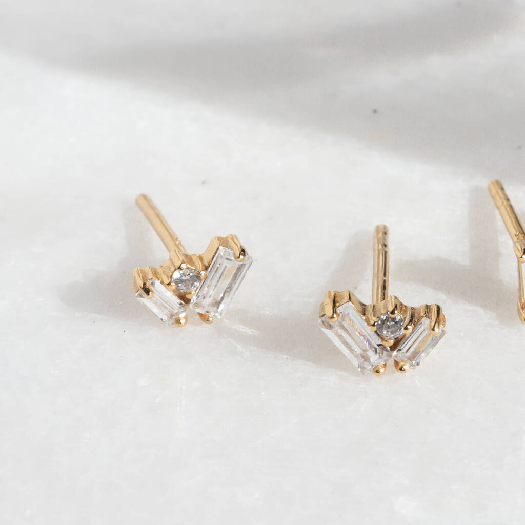 Baguette Gold Plated Cluster Studs By Cartilage Cartel