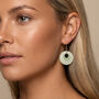 Green And Cream Geometric Circular Earrings • Gold Plated Sterling Silver Hooks, thumbnail 2 of 10
