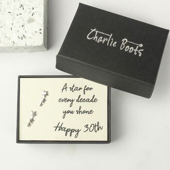 Sterling Silver 30th Birthday Stars Stud Earrings, 2 of 6