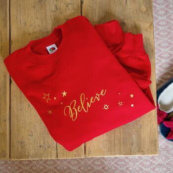 Christmas 'Believe' Sweatshirt In Red, 2 of 2