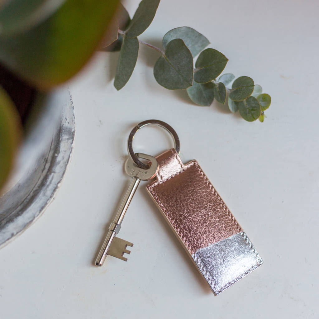 Image of Gold / Silver Leaf Personalised Leather Keyring