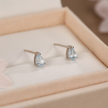 Genuine Swiss Blue Topaz Crystal Droplet Stud Earrings In Sterling Silver, 3 of 12