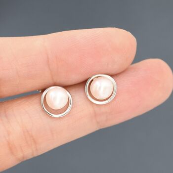 Genuine Freshwater Pearl And Circle Stud Earrings, 3 of 12