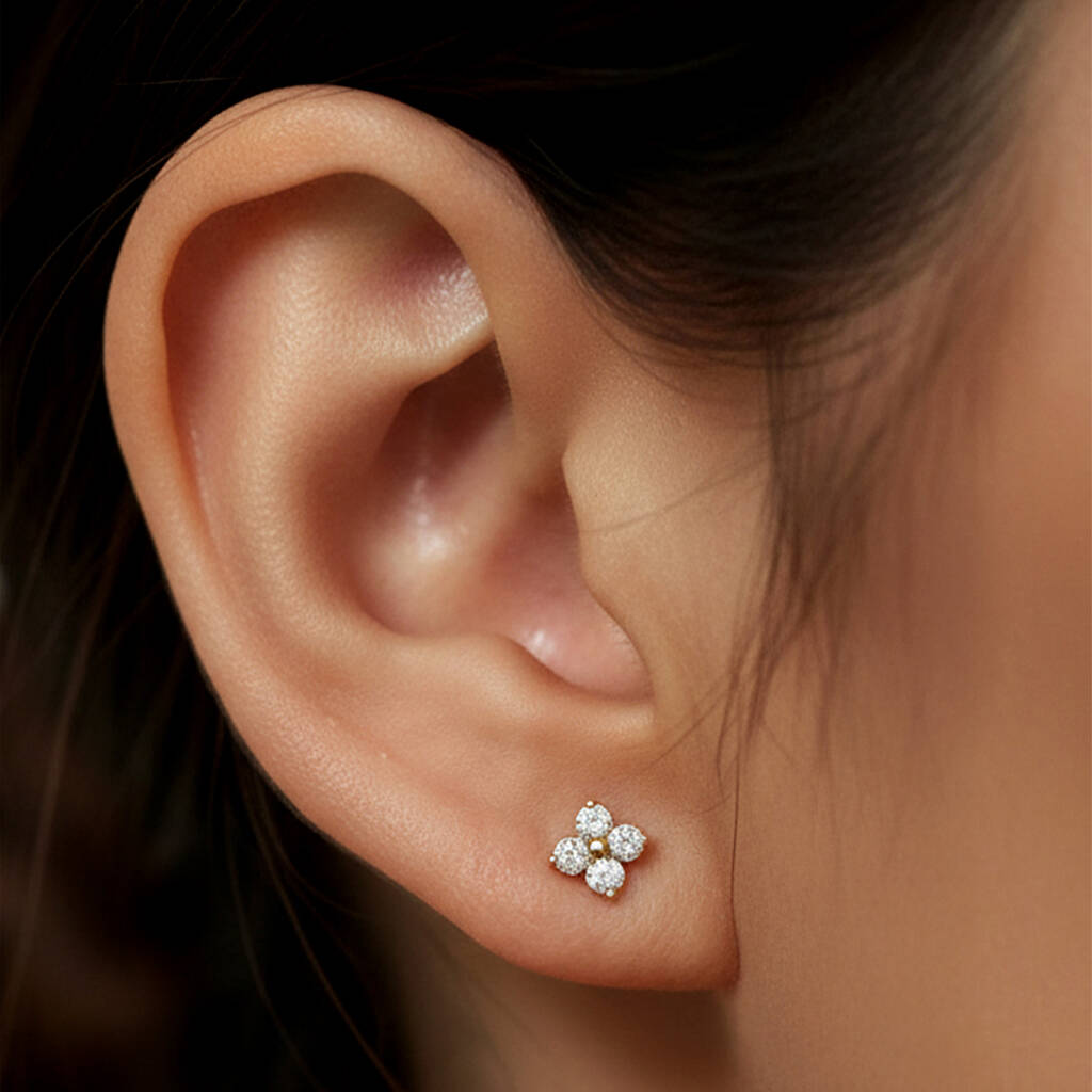 Gold Or Silver Women's Tiny Hydrangea Flower Stud Earrings, 1 of 7