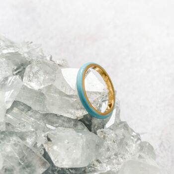 Turquoise Enamel And Gold Vermeil Plated Stacking Ring, 3 of 4