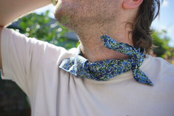 Mens Blue Ditzy Floral Cotton Neckerchief, 4 of 12