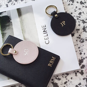 Personalised Saffiano Leather Circle Keyring, 2 of 5