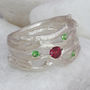 Pink And Green Garnet Sterling Silver Ring, thumbnail 1 of 4