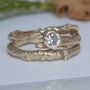Gold Twig Engagement Ring, White Sapphire Nature Ring, thumbnail 6 of 8