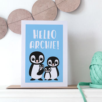 Personalised Penguin New Baby Card, 3 of 3