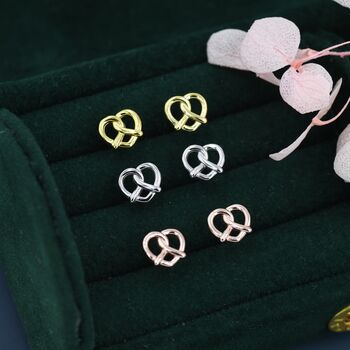 Extra Tiny Pretzel Heart Knot Earrings, 7 of 12