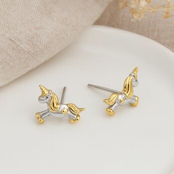 Sterling Silver And Gold Unicorn Stud Earrings – 8mm, 4 of 5