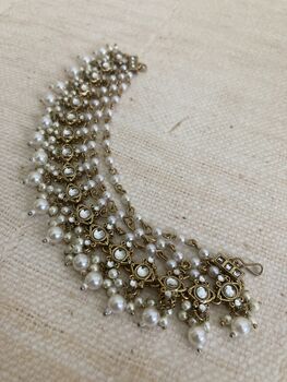 Antique Kundan Pearl Ear Chains/Kaan Chain, 4 of 4