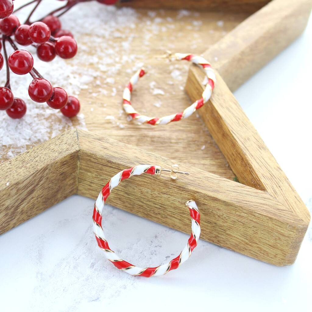 Candy Cane Christmas Statement Hoops, 1 of 2