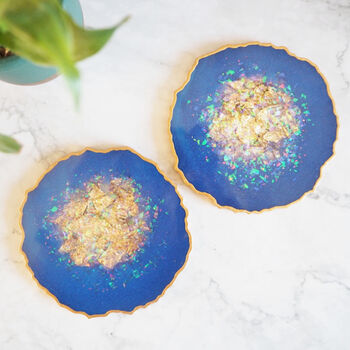 Iridescent Resin Coasters In Blue, 6 of 7