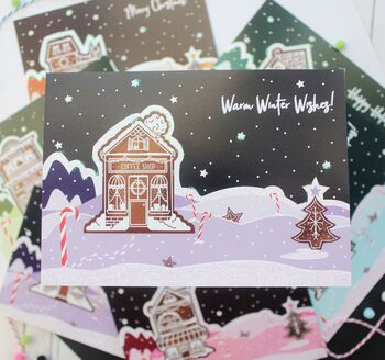 Christmas Glitter Postcard Set, Gingerbread Shops, 4 of 8