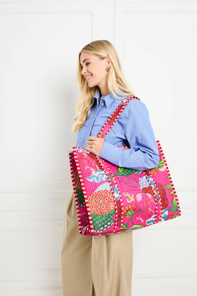 Serendipity Cotton Quilted Tote Bag Tropical Fuchsia, 1 of 5