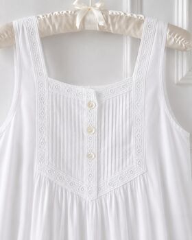 Women's Victorian Style White Sleeveless Cotton Nicole Nightdress Pintuck And Broderie Anglaise Nightgown, 5 of 8
