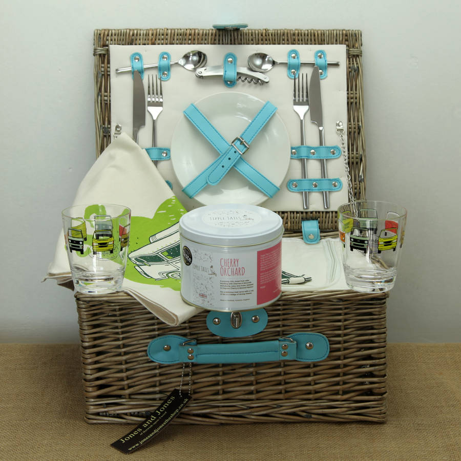 Camper Van Blue Two Person Fitted Picnic Hamper By Jones and Jones of