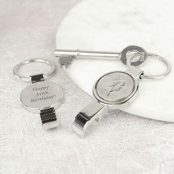 Personalised 30th Birthday Ten Pence Keyring Bottle Opener, 4 of 5