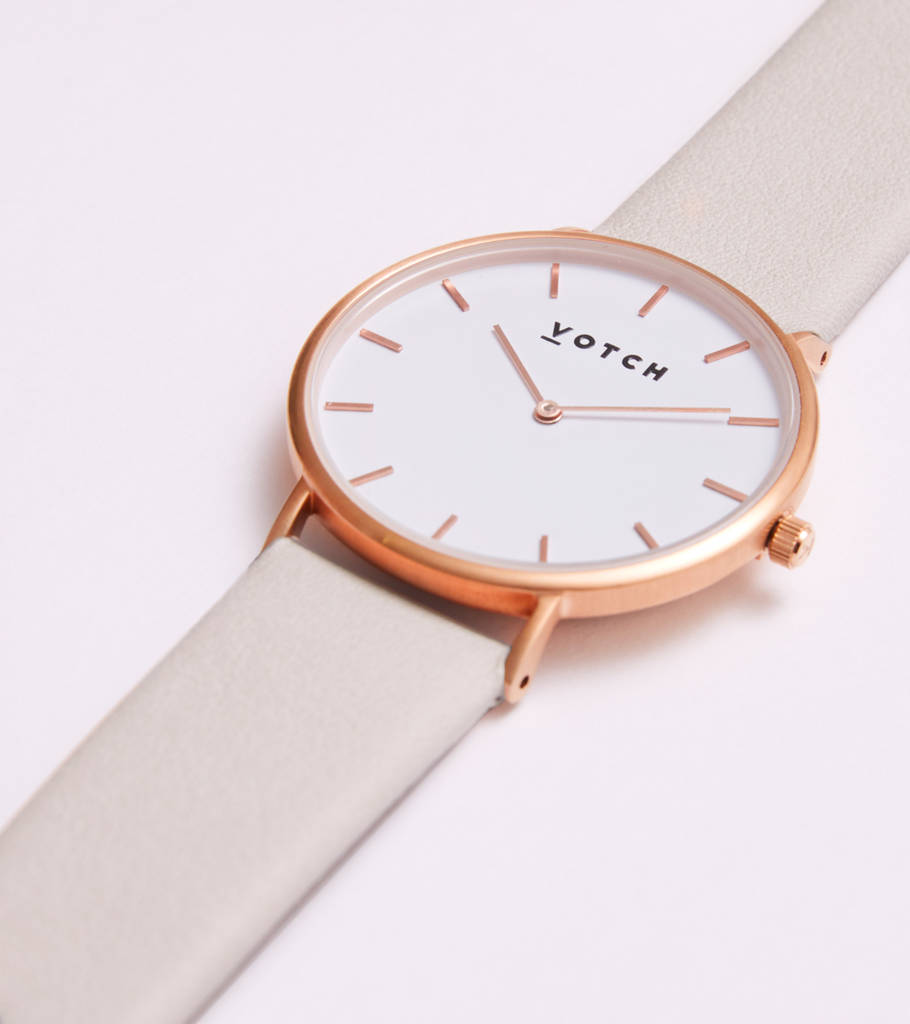 Grey And Rose Gold Vegan Leather Watch, 1 of 3
