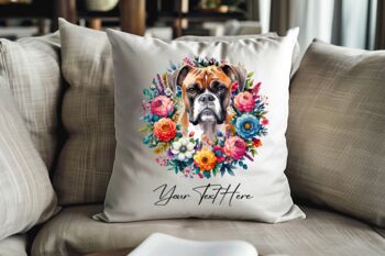 Personalised Boxer Summer Floral Dog Wreath Cushion And Mug Gift Bundle, 4 of 4