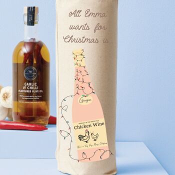 Personalised All I Want For Christmas Is Chicken Wine Bottle Bag, 2 of 2
