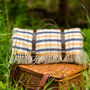 Waterproof Backed Navy Yellow Stripe Picnic Rug, thumbnail 1 of 6