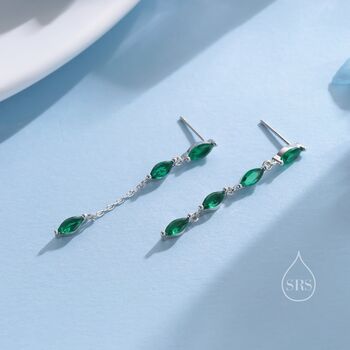 Asymmetric Emerald Green Cz Dangle Drop Stud Earrings, 6 of 12