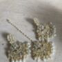 Indian White Gold Plated Kundan Pearl Earrings And Tikka Set, thumbnail 3 of 4