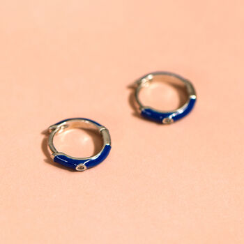 Sterling Silver Enamel Hoop Earrings With Cubic Zirconia, 5 of 9